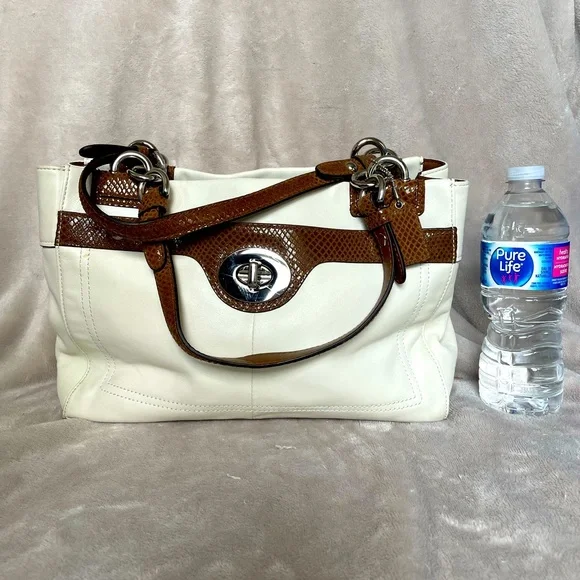 Coach Bags Coach White And Brown Leather Handbag Poshmark